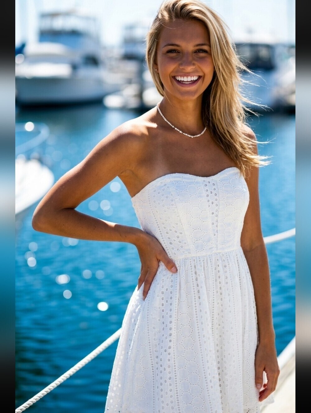 Kimchi Blue Lined Eyelet Strapless Dress Eggshell Size Medium - Picture 14 of 16
